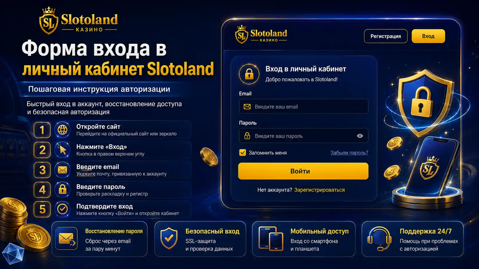 Форма входа в личный кабинет Slotoland — пошаговая инструкция авторизации